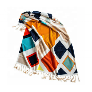 Bloque impreso azul de secado rápido 100% algodón GOTS certificado Golf Toallas de playa para golfistas relajación del hogar por la playa en 2024 - Product Image 6