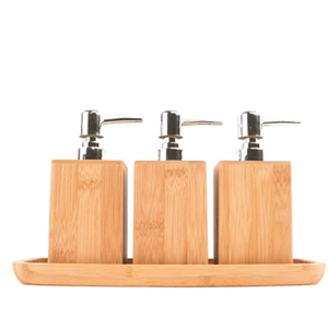 Distributeur de savon de salle de bain en bois pompe 5 pièces ensemble de salle de bain en bois distributeur de savon ensembles d'accessoires de salle de bain - Product Image 5