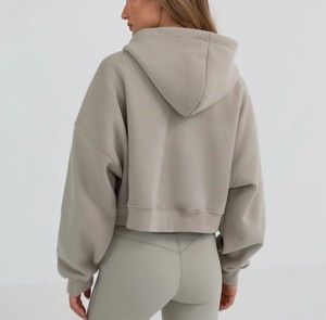 Femmes personnalisé coton doux surdimensionné à manches longues à capuche décontracté sweat à capuche poche latérale nouvelle épaule tombante conception fermeture éclair complète hiver - Product Image 2