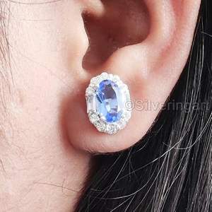 Boucles d'oreilles clous pour femmes, pierre précieuse naturelle tanzanite, pierre de naissance de décembre, bijoux faits à la main, argent sterling 925 - Product Image 6