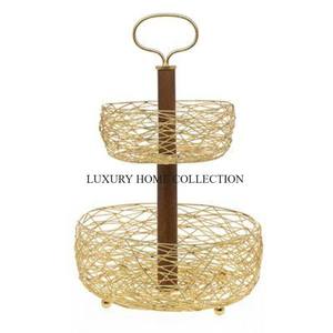 Nouveaux fruits en fer Panier à pain Tier idéal pour les cuisines de ferme avec des détails finis dorés antiques et une construction robuste - Product Image 1