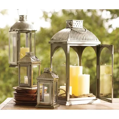 Modern Candle Lantern Fixture Stainless Steel Light Weight Polished Finished Metal Candle Luminary Wedding Decoration