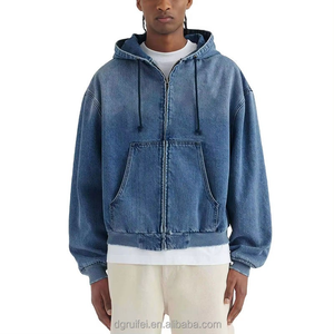 2025 conception personnalisée Denim sweats à capuche Streetwear Boxy Fit surdimensionné pull sweat poids lourd recadrée à capuche pour unisexe - Product Image 6