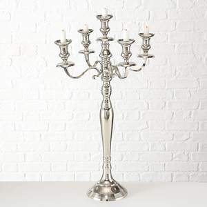 Candelabre en aluminium à cinq bras monté au sol, argenté, fait à la main, rond, taille personnalisée disponible, décoration de table pour la maison et les mariages - Product Image 3