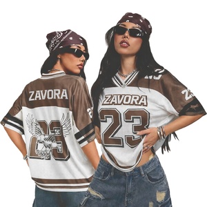 Camiseta Oversize de Malla para Mujer, Estilo Fútbol Americano, con Gráfico en la Espalda, Streetwear Unisex, Cuello en V, Camisa de Moda, Personalización de Marca, Proveedor Mayorista - Product Image 1