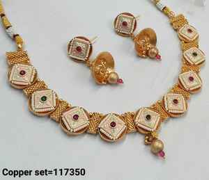 INDIAN TRADITIONAL <b>and</b> FASHIONABLE COPPER JEWELLERY <b>BRIDAL</b> WEDDING JEWELLERY <b>SET</b> for WOMEN <b>EARRINGS</b> <b>and</b> <b>NECKLACE</b> <b>SET</b> - Product Image 2