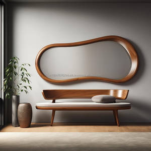 Espejo de Vanidad Redondo de Pared KALATRI, Hecho a Mano, Ligero, Ecológico, Estilo Art Deco, con Marco de Madera Real - Product Image 2