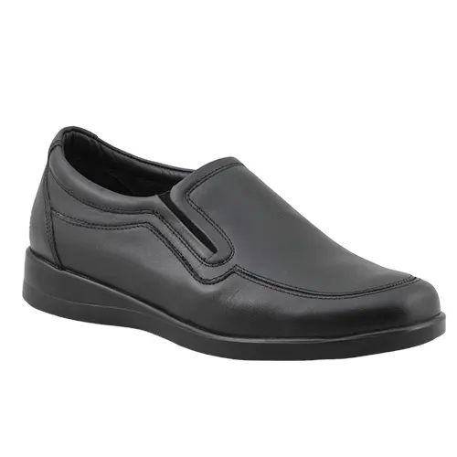 Vente en gros chaussures à enfiler en cuir véritable noir formelles avec tubes à air et semelle extérieure en PU pour un look élégant et confortable