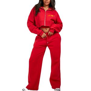 New Design High-Quality 100% Cotton Breathable <b>Zip</b> <b>up</b> Women's Tracksuits Streetwear Custom Gym & Jogging Wear Crop <b>Top</b> Tracksuit - Product Image 1
