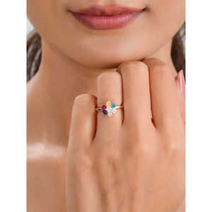 แหวนเม็ดเล็กรูปเพชรสุดโรแมนติกแบบหลายดาวสีทองชุบโรเดียมบริสุทธิ์14K ลายดวงจันทร์ - Product Image 2