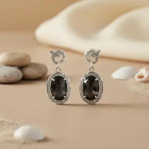 Pendientes Colgantes de Plata 925 para Mujer, con Zafiro Ovalado, Perla de Agua Dulce, Diseño de Flor de Esmeralda Dorada, Accesorios Elegantes para Mujer - Product Image 1