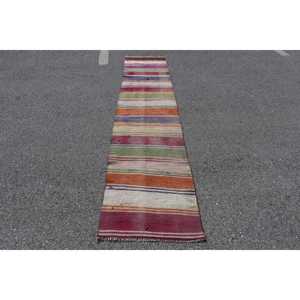 2.1x10.1 ft Vintage Kilim Rug, <b>Red</b> Abstract Turkish <b>Wool</b> Rug - Product Image 1