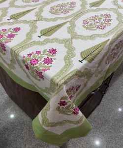 Couverture de table écologique 100% coton avec motif floral imprimé bloc à main Nappe lavable au design artisanal Nappe artisanale - Product Image 3