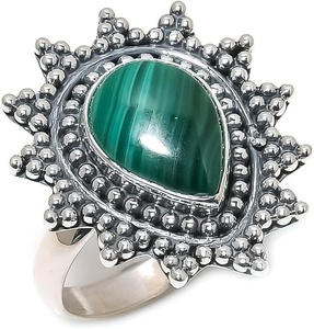 Cabochon de pierres précieuses malachite meilleur Design fait à la main solide 925 bague en argent Sterling bijoux 925 estampillé bague en argent Sterling bijoux - Product Image 1