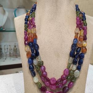 Conjunto de collar clásico de 3 filas de zafiro real de moda de la mejor calidad para mujeres y niñas bodas compromisos desgaste - Product Image 1