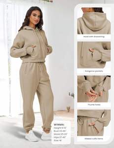 SUDADERO de algodón 100%, conjunto ligero con capucha, cierre de cordón, invierno, ecológico, lavado a la piedra, estampado de diamantes de imitación adornados - Product Image 6