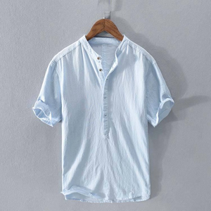 Summer Fashion Cotton <b>Linen</b> Button Down <b>Shirt</b> Short Sleeve Casual Loose Fit Plain <b>White</b> <b>Mens</b> <b>Shirt</b> - Product Image 6