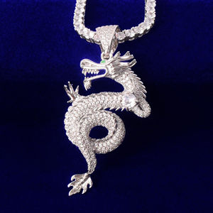 Pendentif Hip Hop Dragon en Argent Sterling S925 avec Diamants Moissanite Taille Brillant Clarté VVS Plaqué Rhodium, Cadeau Unisexe pour Fête - Product Image 3