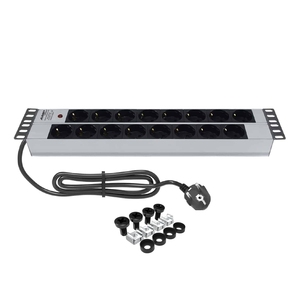 PDU 19'' 2U pour montage en rack, 16 prises Schuko avec indicateur lumineux LED, unité de distribution d'alimentation en aluminium - Product Image 1
