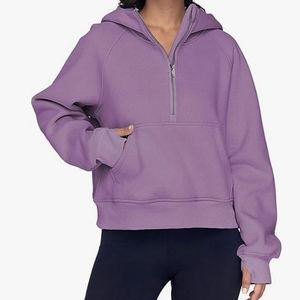 2025 Women's Casual Cropped Pullover Knitted Sweatshirts Breathable Half Zip <b>Hoodies</b> <b>Thumb</b> <b>Hole</b> for Spring Outfits Custom - Product Image 6