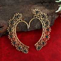 Anting-anting huggie berlapis emas kuningan dengan batu onyx hitam, anting-anting pernikahan klasik bentuk bunga, hadiah untuk wanita