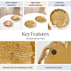 Bandeja de metal de hoja de oro atemporal Bandeja de servicio de diseño vintage para el hogar o ocasiones especiales Platos de gres - Product Image 3