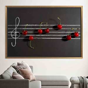 Obra de arte moderna impresa en lienzo con notas musicales de cerezo, decoración elegante para pared, lienzo con marco dorado - Product Image 1