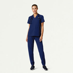 Nouvelle mode à manches courtes vêtements de travail à la mode uniformes hospitaliers doux extensible infirmière demi fermeture éclair tulipe mode gommage chemise - Product Image 1