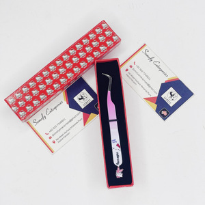 แหนบต่อขนตาปลายโค้งแบบมืออาชีพ Hello Kitty สีน้ำเงินเคลือบผงขัดเงา สแตนเลสสตีล รับทำโลโก้ - Product Image 1