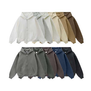 Custom Heavyweight Streetwear Cotton Full Zipper Hoodie Oversized Fleece Thick Drop Shoulder Baggy Long Sleeve <b>Zip</b> up Hoodie - Product Image 6