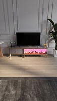 Table basse cheminée électrique en bois avec connexion Bluetooth, design moderne et luxueux pour salon