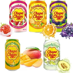 Buy Chupa-Chups Sparkling Strawberry Cream Flavour Soft Drink Cans 345ml (Strawberry,Orange,Melon,Mango,Grape)