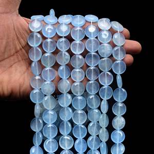 Kamal Gems Iceberg <b>Blue</b> Coin-Shaped Onyx <b>Beads</b> 15pcs for Beading Supplies - Product Image 2