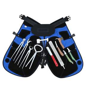 Ensemble complet d'outils de soin des sabots pour éleveurs avec tablier de sécurité en cuir, protège-jambes, pince à étrangler, tire-clous, testeur de douleur, râpe, couteaux - Product Image 2