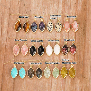 Pendientes de bisel de piedras preciosas de cuarzo blanco Marquesa de Plata de Ley 925, joyería colgante y gota para mujer - Product Image 2