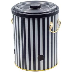 Kontensan EF181L8 9L Boîte en métal ronde à motif de lignes noires et blanches à 225x240mm - Product Image 1
