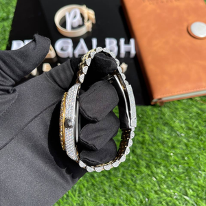 Montre pour homme, luxe, quartz, cristal saphir, look diamant, position de la couronne, étanche, acier inoxydable, glacée, cadeaux, fêtes - Product Image 3