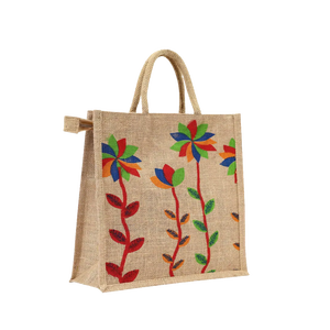 Bolsas de compras ecológicas de yute 100%, bolsas ecológicas del mundo, mango acolchado de Bengala Occidental, bonito patrón personalizado de moda, sin Azo - Product Image 3