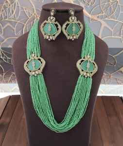 AD Brass Hydro Beads Long Mala Set Diseño único de lujo Mala con pendientes Alta calidad con acabado Premium Ideal para ropa de fiesta - Product Image 4