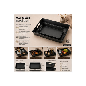 Mat Siyah Ensemble de 2 plateaux de service et de présentation en métal de qualité supérieure - Plateau décoratif résistant à la chaleur - Product Image 1
