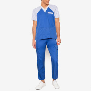 Uniformes de hospital de dos piezas de alta calidad con cuello en V para enfermeras, pantalones cortos transpirables de LICRA de lona para médicos, talla XL - Product Image 1