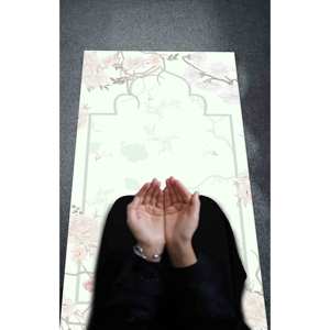 Alfombra de Oración Floral: Alfombra Estampada con Diseño Islámico en Tonos Suaves, Alfombra Delgada No Tejida - Product Image 4