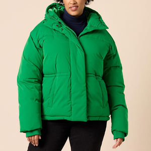 เสื้อแจ็คเก็ตพัฟเฟอร์มีฮู้ดสำหรับผู้หญิง แบบควิลท์บุฉนวนกันหนาว เสื้อโค้ทฤดูหนาวบุใยอุ่น  เสื้อคลุมด้านนอกมีสไตล์ สีเขียวสดใส พร้อมกระดุมแป๊ก - Product Image 2
