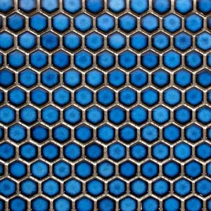 15 feuilles de carreaux de mosaïque en porcelaine hexagonale bleu cobalt polis pour l'intérieur des chambres et des salons - Product Image 1