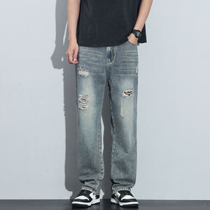 Classic destroyed denim <b>jeans</b> for <b>men</b> slim fit casual <b>ripped</b> pants comfortable durable stylish street fashion - Product Image 2