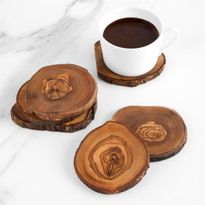 Posavasos Redondos de Madera Bohemios Hechos a Mano, Diseño Grabado, Ecológicos, No Tóxicos, Reutilizables, Accesorios para Bar - Product Image 4