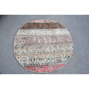 Alfombra de retazos de lana Vintage hecha a mano, Beige, marrón, área grande, patrón de pasillo Rectangular de 4,1x4,1 pies para dormitorio, látex duradero - Product Image 1