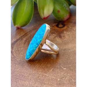 Nelson Wood <b>Blue</b> <b>Opal</b> Sterling Silver <b>Ring</b> Size 6 Vintage Statement Jewelry - Product Image 4