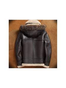 Chaqueta de vuelo B3 con capucha desmontable de piel de oveja genuina - Product Image 2