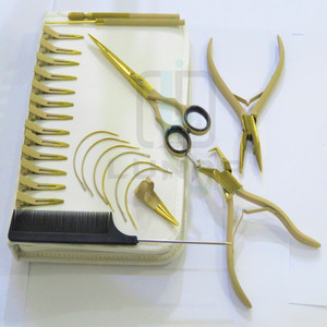 Kit de herramientas de extensión de cabello para salón de belleza, Color dorado bronceado, logotipo personalizado gratis, lo más vendido de fábrica - Product Image 5